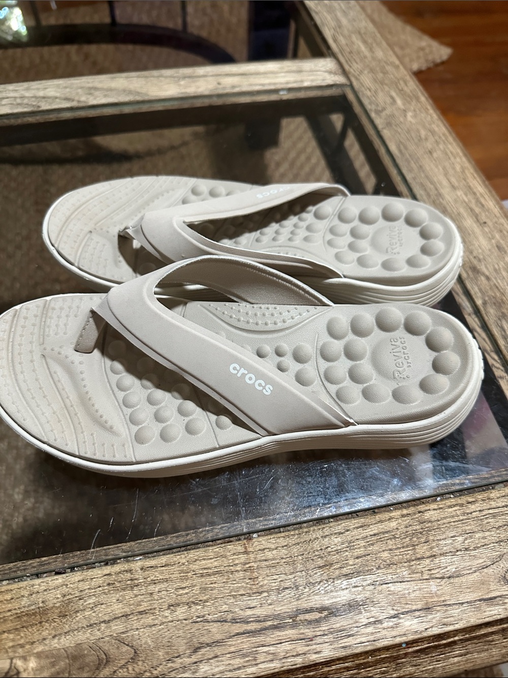 CROCS Women's Neutral Beige Comfort Flip Sandals - Picture 3 of 6